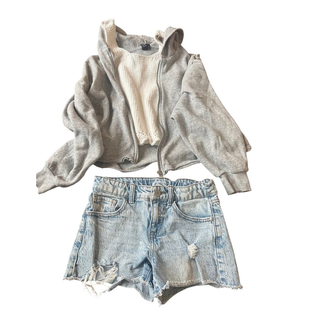 Art Class Outfit Set Top Hoodie Jean Shorts Girls 3pc L 10/12 School Summer Chic